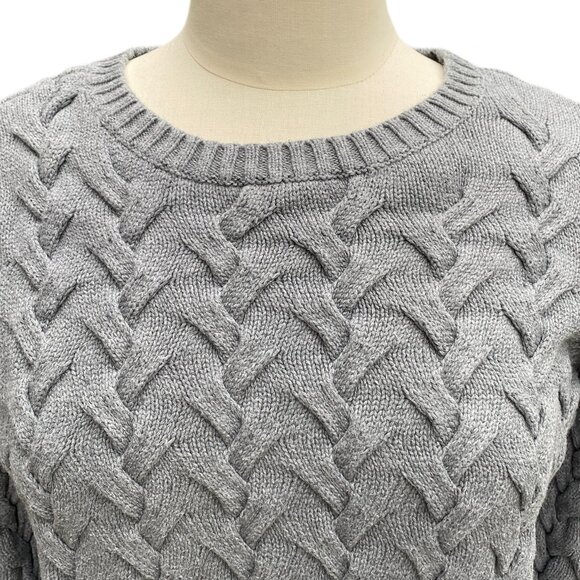 Lands End Drifter Basketweave Cable Knit Sweater Gray Classic Preppy Heritage-M - Picture 2 of 10